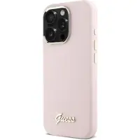 GUESS Etui Silicone Script Metal Logo & Frame pour Iphone 16 Pro Max - Rose