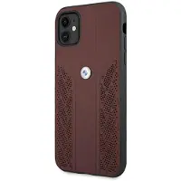 BMW Étui en cuir incurvé perforé rouge pour iPhone 11
