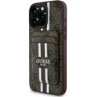 GUESS Etui 4G Stripes Z Portfelem Magsafe Do Iphone 16 Pro Max Brązowy