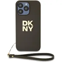 DKNY Pu Leather Stack Logo Wrist Strap Iphone 15 Pro Max Phone Case Marron