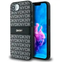 DKNY Étui Repeat Texture Pattern with Tonal Stripe pour iPhone 16e - noir