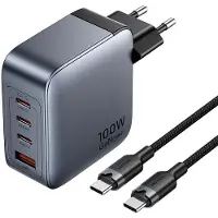 Vention 3xusb-c 1xusb-a With Usb-c To Usb-c Cable Usb-a And Usb-c Wall Charger 1 M 30-100w Argenté