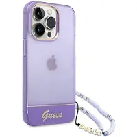 GUESS Guhcp14lhgcohu Iphone 14 Pro 6.1 Pearl Strap Phone Case Violet