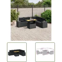The Living Store 7-pièces salon de jardin avec coussins noir poly rotin