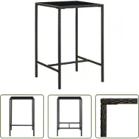 The Living Store Table de bar de jardin marron 70x70x110 cm Poly rotin et verre