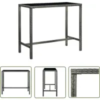 The Living Store Table de bar de jardin Gris 130x60x110 cm Poly rotin et verre