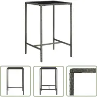 The Living Store Table de bar de jardin Gris 70x70x110 cm Poly rotin et verre