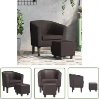 The Living Store Fauteuil club avec repose-pieds Marron Similicuir