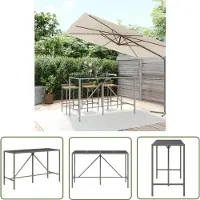 The Living Store Table de bar avec plateau en verre Gris 180x70x110 cm Poly rotin