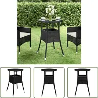 The Living Store Table de jardin Ø60x75 cm verre trempé et poly rotin noir