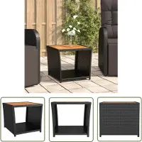 The Living Store Table d'appoint avec plateau en bois noir Poly rotin & bois d'acacia