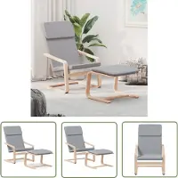 The Living Store Fauteuil relax avec pouf Tissu gris clair