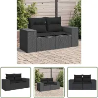 The Living Store Canapé de jardin avec coussins 2 places noir Poly rotin