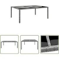 The Living Store Table de jardin 200x150x75 cm verre dur et poly rotin gris