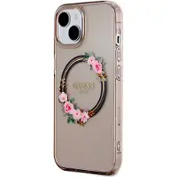 GUESS GUHMP15SHFWFCK iPhone 15 / 14 / 13 6.1" czarny/black hardcase IML Flowers Wreatch MagSafe (Apple iPhone 15), Coque pour téléphone portable, Noir