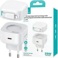 Usams Ład. Siec. 1Xusb-C Ze Zwijanymkablem Lighning Retractable Pd+Qc 35W Gan Fast Charging Biały/White Xmf Series Cc209Tc02 (Us-Cc209)