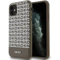 DKNY Pu Leather Repeat Pattern Bottom Stripe Magsafe Iphone 11 Phone Case Marron