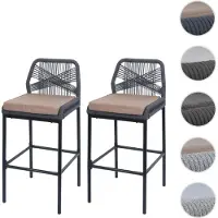 Mendler Lot De 2 Tabourets De Bar Rope Hwc-O21, Coussins D'extérieur En Corde Tressée Métal Anthracite, Coussin Taupe