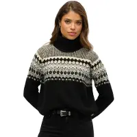 Superdry pour femme. W6110618A Pull Fairisle Pattern Roll noir (L), Casuel, Laine, Manche longue