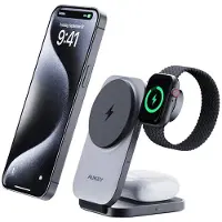 Aukey Chargeur magnétique 3-en-1 Magfusion Lc-Mc312, 15W Qi2 (Gris)