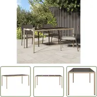 The Living Store Table de jardin Beige 190x90x75 cm Verre trempé et poly rotin