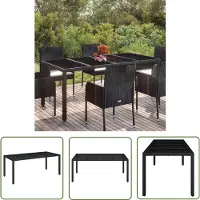 The Living Store Table de jardin avec plateau en verre noir 190x90x75 cm Poly rotin