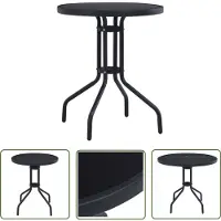 The Living Store Table de jardin noire 80 cm acier et verre