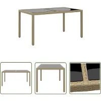 The Living Store Table de jardin 150x90x75 cm verre trempé et poly rotin beige