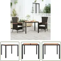 The Living Store Table de jardin avec plateau en bois noir Poly rotin & bois d'acacia