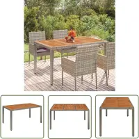 The Living Store Table de jardin avec plateau en bois Gris 150x90x75 cm Poly rotin