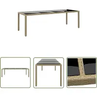 The Living Store Table de jardin avec plateau en verre Beige Poly Rattan