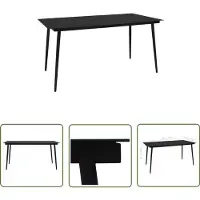 The Living Store Table à manger de jardin noire 150x80x74 cm Acier et verre