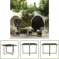 The Living Store Table de jardin Beige 109x107x74 cm Poly rotin et verre