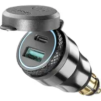 Interphone Cellularline Aluminium Usb+usb Type C Din Adapter Noir One Size / EU Plug 220V