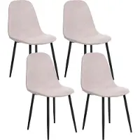 Beliani Chaises de salle à manger (lot de 4) Beige Tissu Rembourré avec pieds noirs Sans accoudoirs Modernes Chaises rembourrées Chaises de cuisine Salle à manger Cuisine