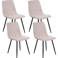 Beliani Chaises de salle à manger (lot de 4) Beige Tissu Rembourré avec pieds noirs Sans accoudoirs Modernes Chaises rembourrées Chaises de cuisine Salle à manger Cuisine