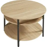 En.casa Table basse 'Kandas' avec plateau élévateur rond 70 x 49 cm piètement acier imitation chêne