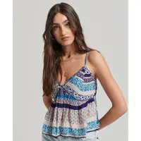 Superdry Vintage Tiered Cami Sleeveless Blouse Bleu XS Femme