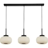 Searchlight Lumina suspension à 3 flammes noir abat-jour en verre blanc strié E27