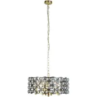 Searchlight Pendentif Iris 5Lt - Laiton, métal noir et cristal