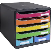Exacompta BIG BOX MAXI Iderama arc-en-ciel, 6 tiroirs ouverts (4 grands/2 petits) A4/A4+, silencieux, empilable, 25 ans
