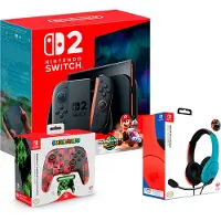 Nintendo Switch 2 + Mario Kart World + Manette Glow Super Icon + Bleu fluo & Casque rouge Rouge PAL / EU Plug 220V Rouge PAL
