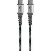 Goobay 79559 Câble textile USB-C vers USB-C avec connecteurs métalliques (gris sidéral/argent), 0,15 m, noir-gris - 60 W, 3 A, câble de connexion élégant et ultra-robuste