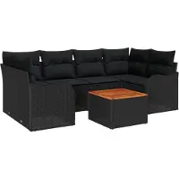 vidaXL Ensemble de canapés de jardin , 7 pièces, noir, en résine tressée