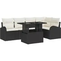 vidaXL Ensemble de canapés de jardin avec coussins (6 pièces), en rotin synthétique noir