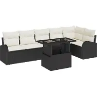 vidaXL Ensemble de canapés de jardin avec coussins (7 pièces), en rotin synthétique noir