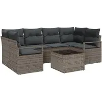 vidaXL Ensemble de canapés avec coussins, 7 pièces, gris, en rotin synthétique