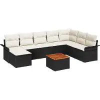 vidaXL Ensemble de canapés de jardin , 9 pièces, noir et crème, en polyrotin