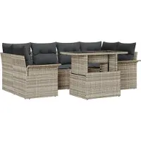 vidaXL Ensemble de canapé de jardin avec coussins 7 pcs gris clair Poly rotin