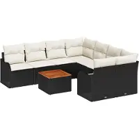 vidaXL Ensemble de canapés de jardin avec rangement, 9 pièces, noir et crème, en polyrotin
